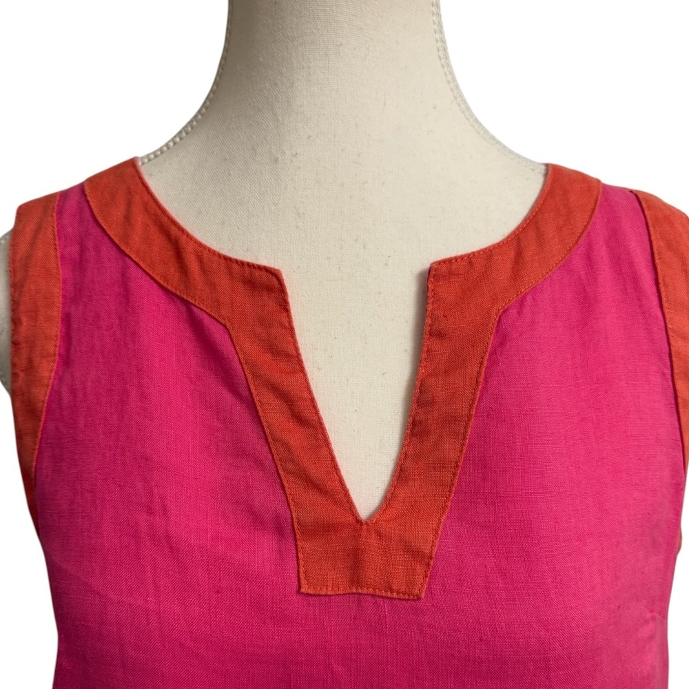 Pink Orange Linen Shift Dress Sleeveless Coastal Resort Preppy‎ Summer S - Picture 4 of 7